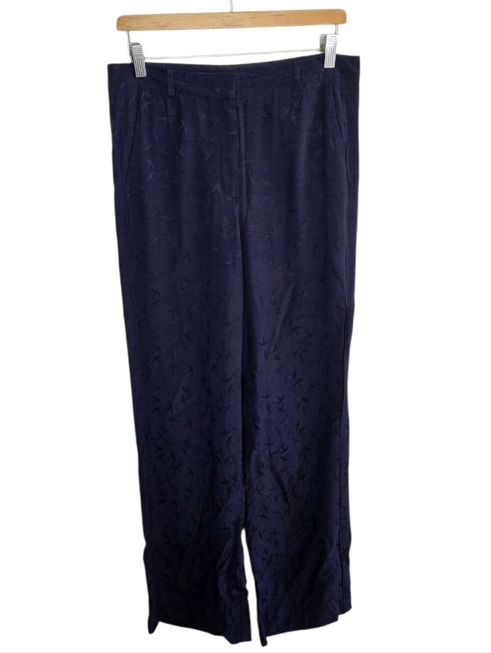 Ann Taylor Navy Blue Jacquard Bird Print Trouser Pants Size 6 Whimsical Office